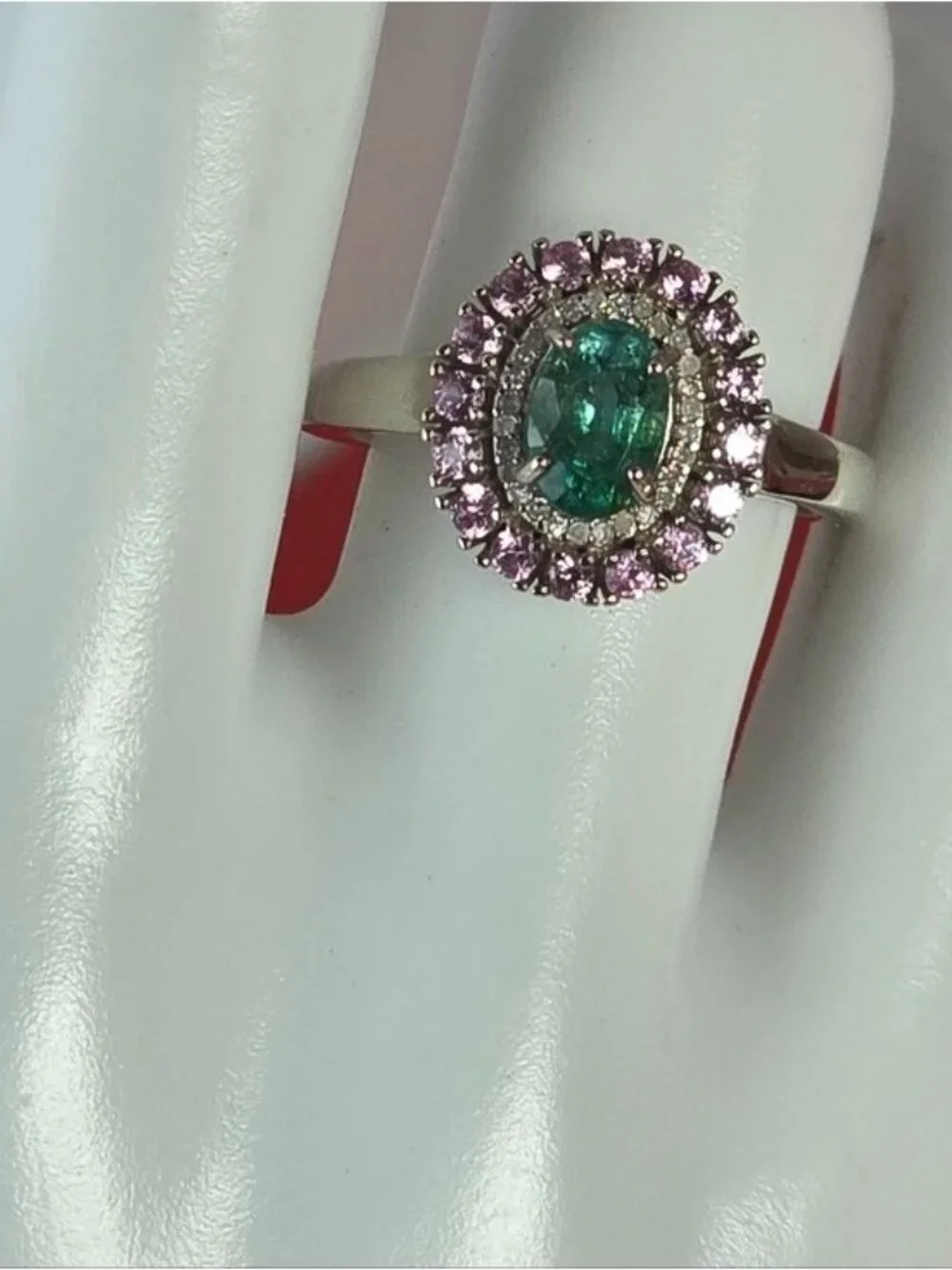 925 Sterling Silver Ring 6.5 with Natural Emerald, Sapphires & Diamonds